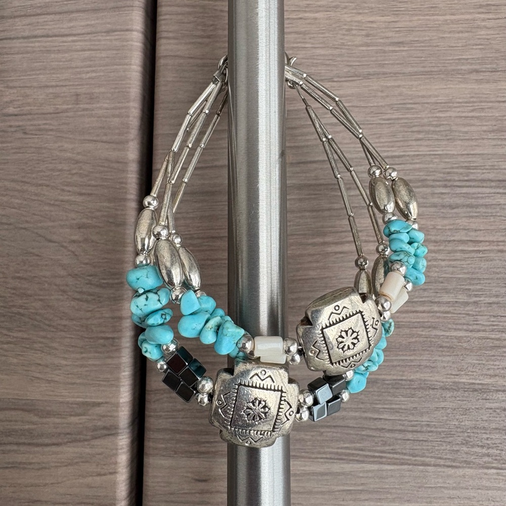 Turquoise and Silver Beaded Bracelets (2)